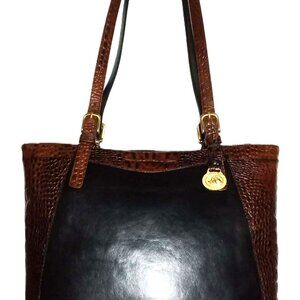 Vintage BRAHMIN Tuscan Croc Black Brown Leather Shoulder Bag Tote Handbag Purse